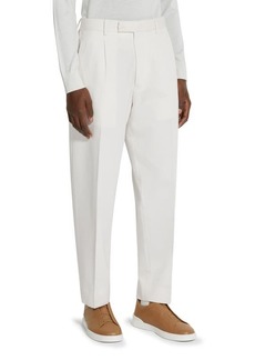 ZEGNA Pleat Front Cotton & Wool Trousers