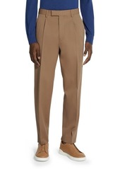 ZEGNA Pleat Front Cotton & Wool Trousers