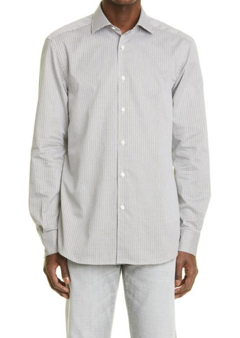 ZEGNA Premium Cotton Microcheck Regular Fit Button-Up Shirt