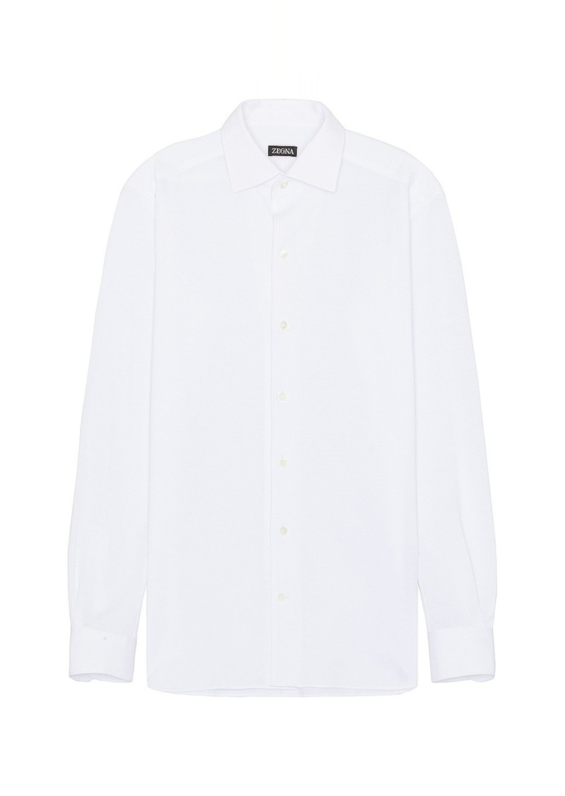 Zegna Pure Cotton Jersey Long Sleeve Button Down Shirt
