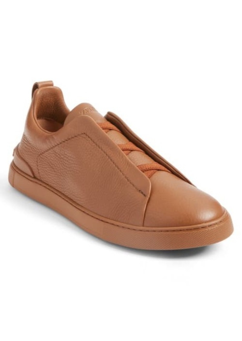 ZEGNA Triple Stitch Deerskin Leather Slip-On Sneaker