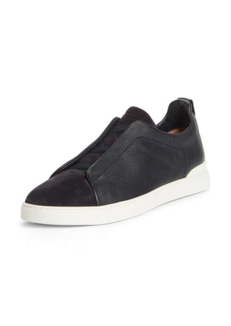 ZEGNA Triple Stitch Grained Leather & Suede Slip-On Sneaker