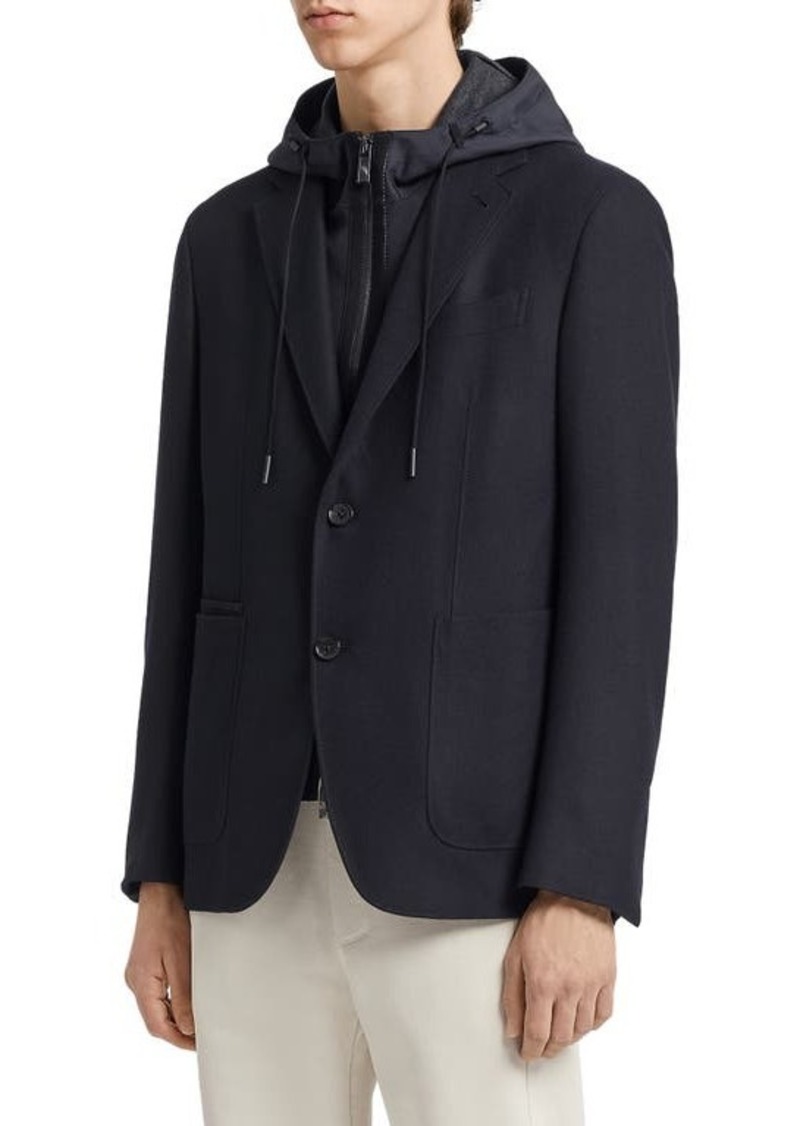 ZEGNA Trofeo Wool Blend Sports Jacket with Removable Hooded Dickey