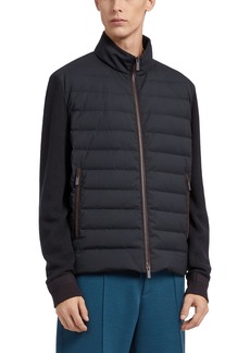 ZEGNA Trofeo(TM) Elements Wool & Cotton Hybrid Down Jacket in Navy at Nordstrom