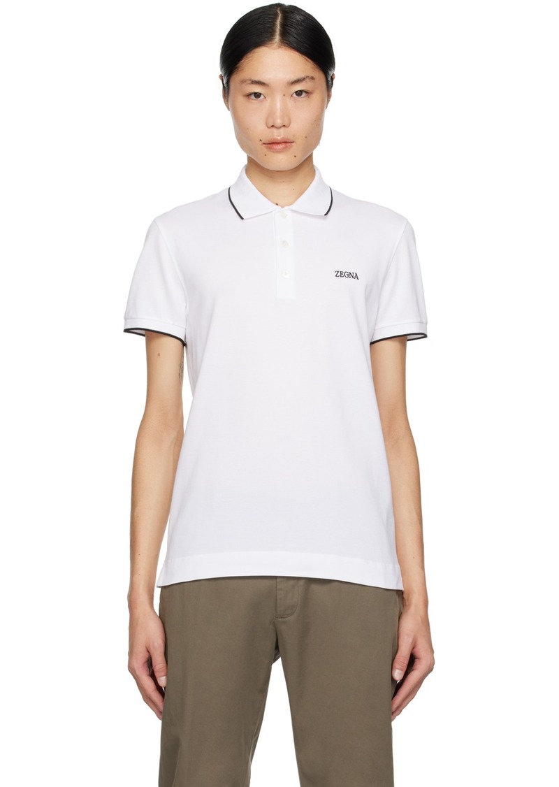 ZEGNA White Embroidered Polo Shirt