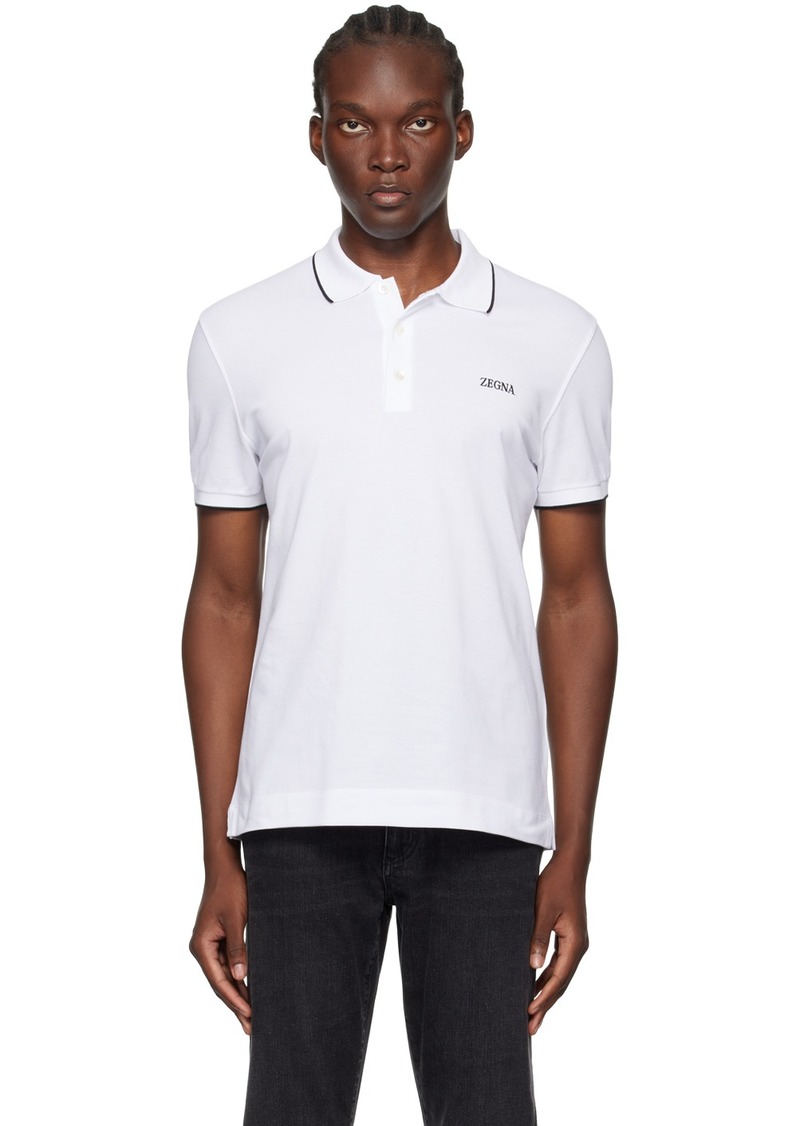 ZEGNA White Stretch Cotton Polo