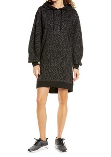 zella Cara Fleece Sweatshirt Dress in Black- Grey Fluid Print at Nordstrom