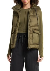 Zella Quilted Hooded Cocoon Vest in Olive Night at Nordstrom Rack