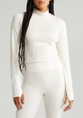 Zella Seamless Jacquard Mock Neck Base Layer Top in Ivory Egret at Nordstrom Rack