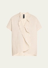 Zero + Maria Cornejo Fin Striped Ruffle Neckline Shirt