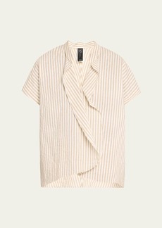 Zero + Maria Cornejo Fin Striped Ruffle Neckline Shirt