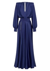 Zhivago Chrystallia Satin Long-Sleeve Gown