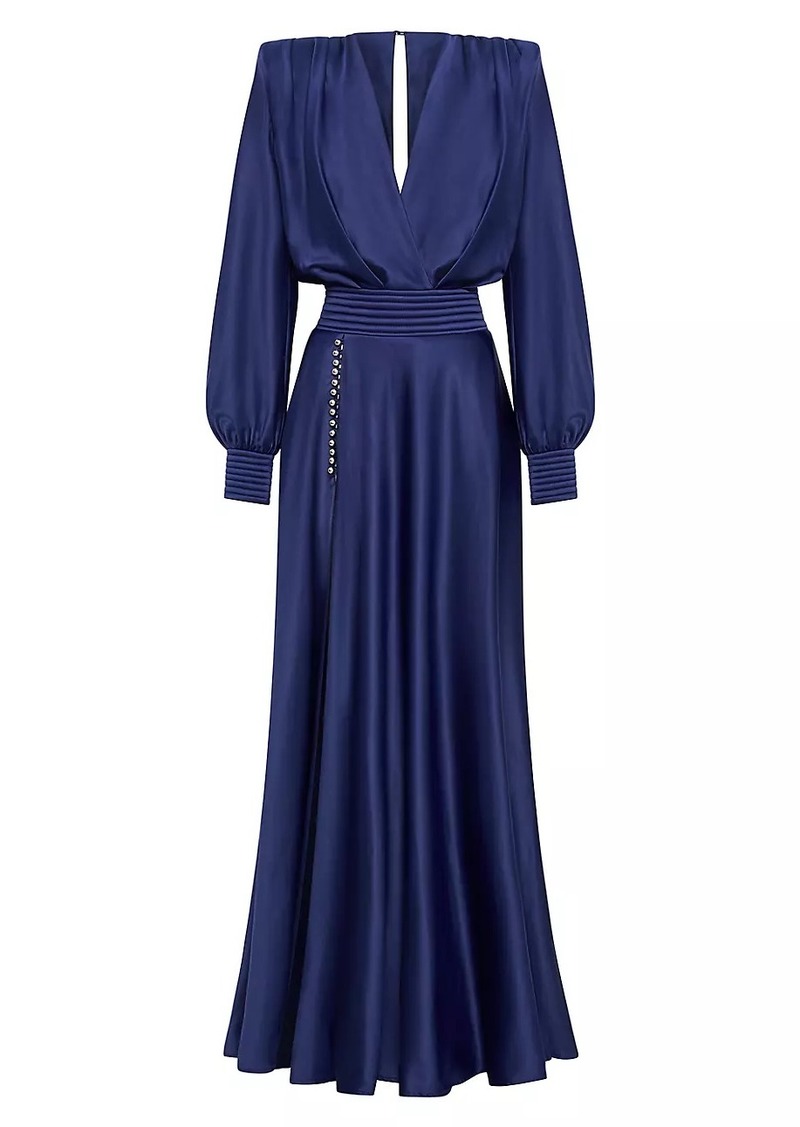 Zhivago Chrystallia Satin Long-Sleeve Gown