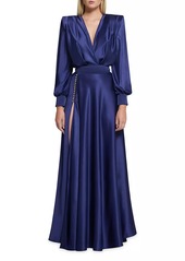 Zhivago Chrystallia Satin Long-Sleeve Gown