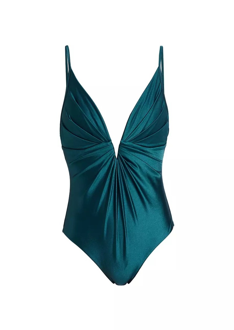 Zimmermann Acacia Draped V-Neck One-Piece Swimsuit