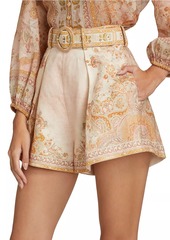 Zimmermann Acacia Tuck Linen Belted Shorts