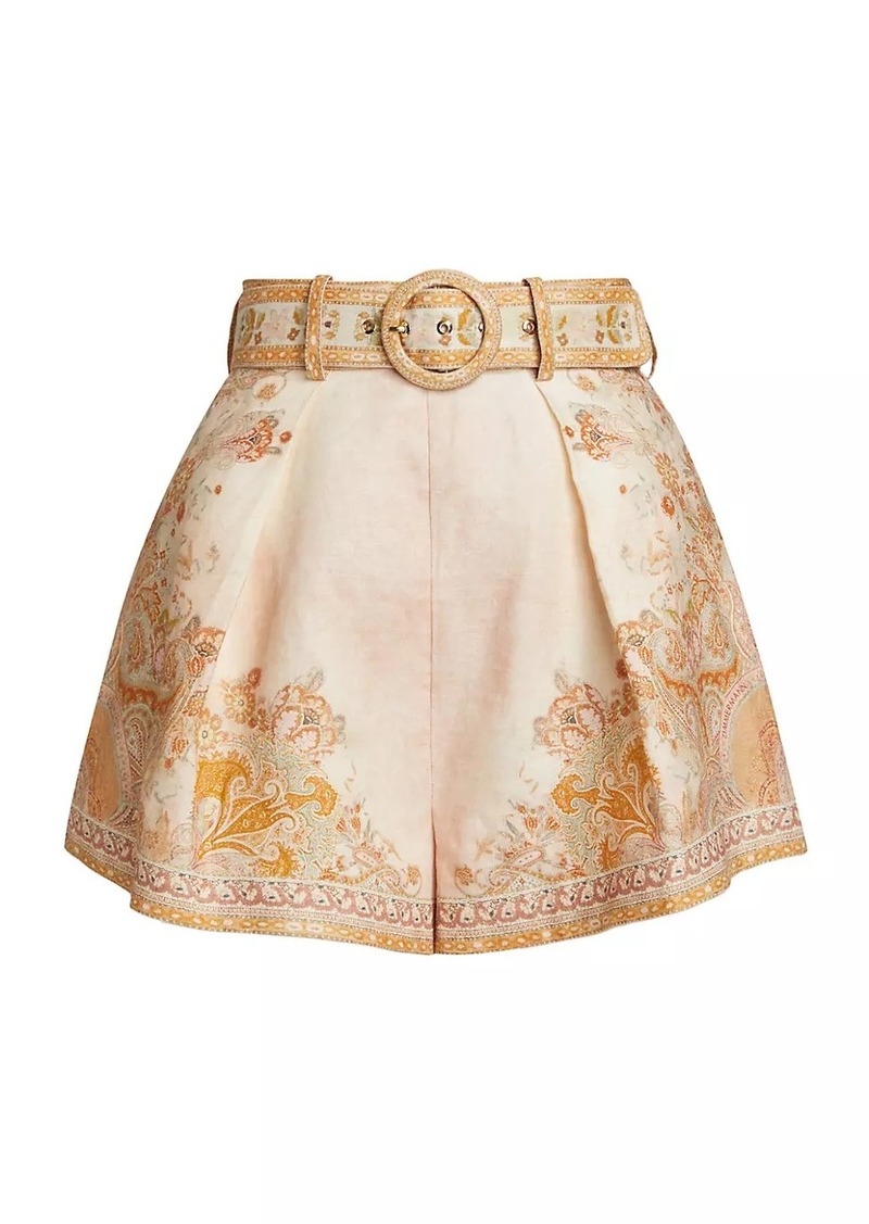 Zimmermann Acacia Tuck Linen Belted Shorts