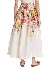 Zimmermann Alight Basque Floral Linen Midi-Skirt
