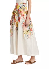 Zimmermann Alight Basque Floral Linen Midi-Skirt