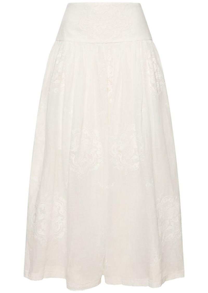 Zimmermann Alight Embroidered Basque Midi Skirt