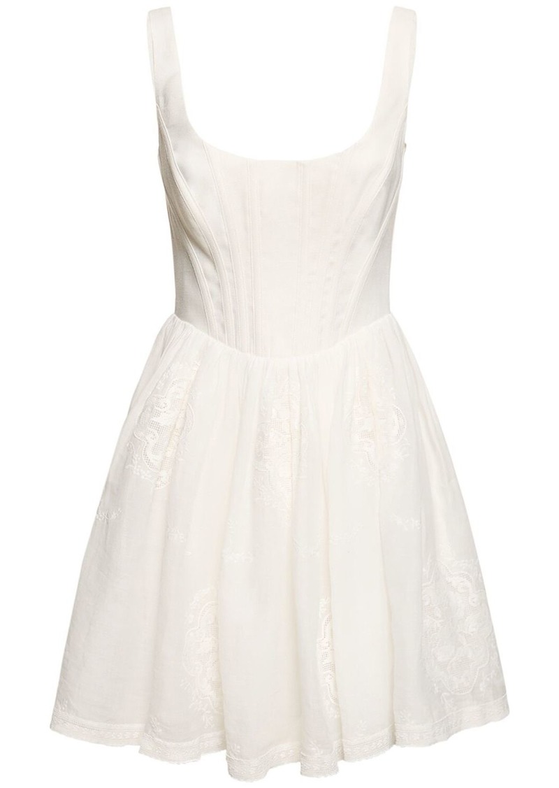 Zimmermann Alight Embroidered Corset Mini Dress