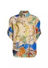 Zimmermann Alight Printed Silk Short-Sleeve Shirt