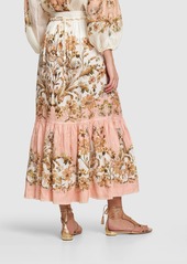 Zimmermann Chintz Printed Tiered Linen Midi Skirt