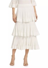 Zimmermann Cotton-Blend Rib-Knit Tiered Midi-Skirt