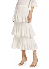 Zimmermann Cotton-Blend Rib-Knit Tiered Midi-Skirt