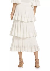 Zimmermann Cotton-Blend Rib-Knit Tiered Midi-Skirt