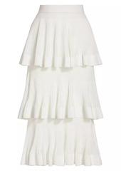 Zimmermann Cotton-Blend Rib-Knit Tiered Midi-Skirt