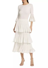 Zimmermann Cotton-Blend Rib-Knit Tiered Midi-Skirt