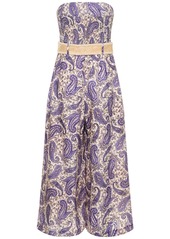 Zimmermann Devi Printed Linen Strapless Jumpsuit