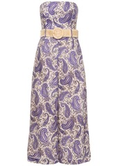 Zimmermann Devi Printed Linen Strapless Jumpsuit