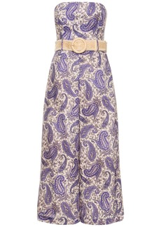 Zimmermann Devi Printed Linen Strapless Jumpsuit