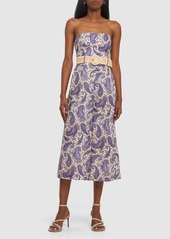 Zimmermann Devi Printed Linen Strapless Jumpsuit