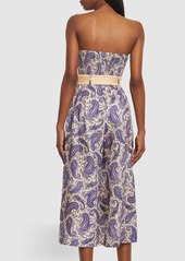 Zimmermann Devi Printed Linen Strapless Jumpsuit