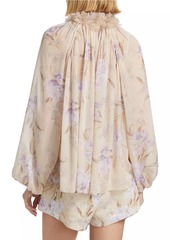 Zimmermann Eden Floral Ruffled Neck Blouse