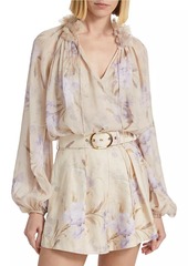 Zimmermann Eden Floral Ruffled Neck Blouse