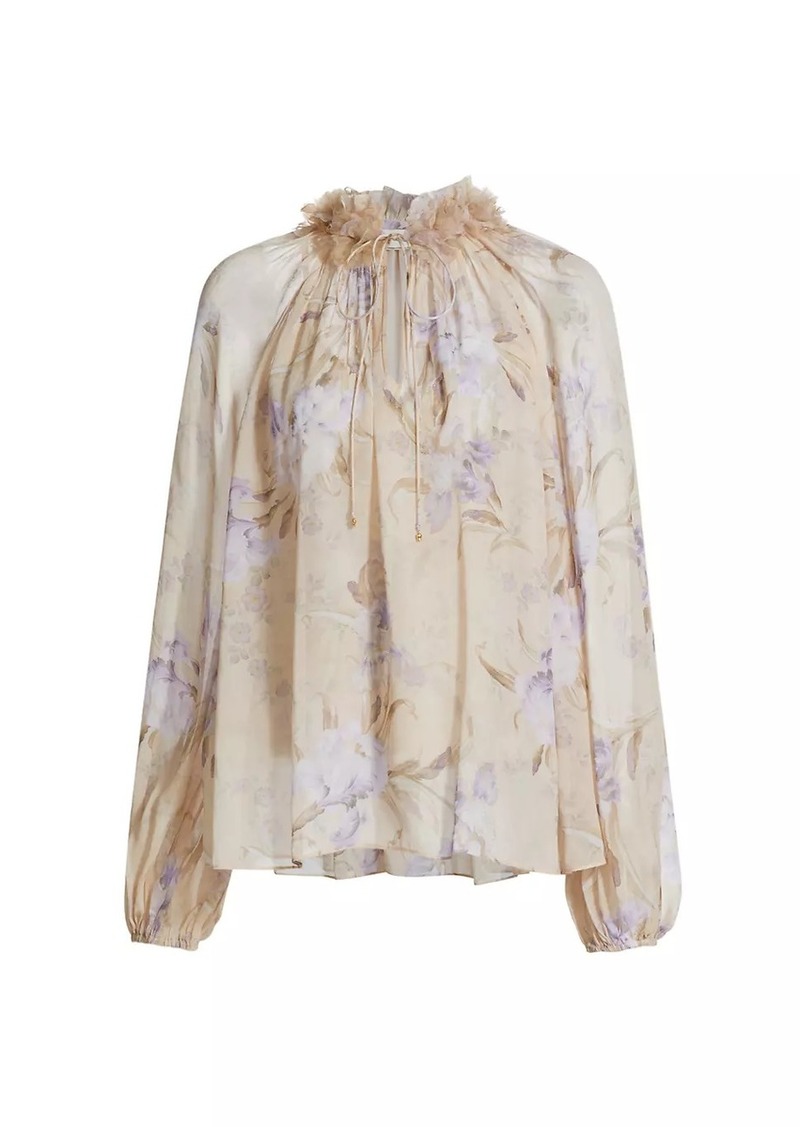 Zimmermann Eden Floral Ruffled Neck Blouse