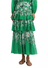 Zimmermann Everley Floral Tiered Midi-Skirt