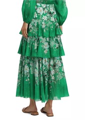 Zimmermann Everley Floral Tiered Midi-Skirt