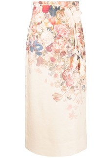 Zimmermann floral-print linen midi skirt