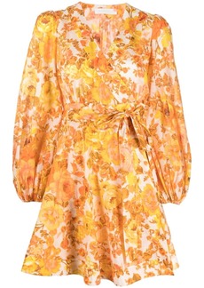 ZIMMERMANN August floral-pattern belted linen midi dress - Brown