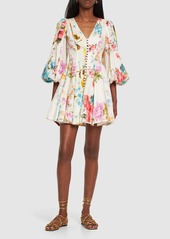 Zimmermann Halcyon Floral Layered Linen Mini Dress