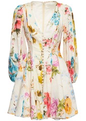 Zimmermann Halcyon Floral Layered Linen Mini Dress