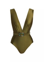 Zimmermann Junie Belted Plunge One-Piece Swimsuit