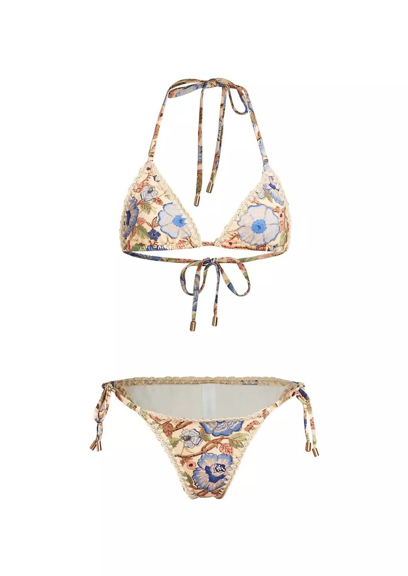 Zimmermann Junie Crochet-Trimmed Floral String Bikini Set