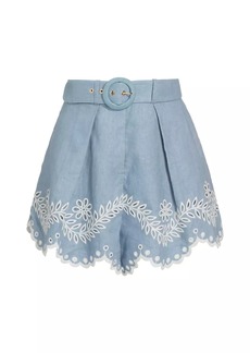 Zimmermann Junie Embroidered Linen Shorts