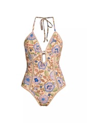 Zimmermann Junie Floral Crochet-Edge One-Piece Swimsuit